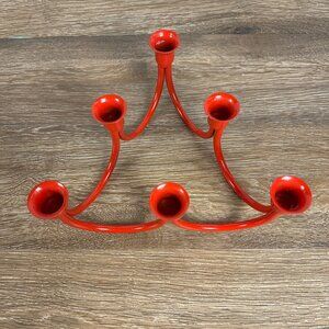 Vintage Red Metal 6-Arm Candleholder Triangle Christmas Tree Shape Modern Design